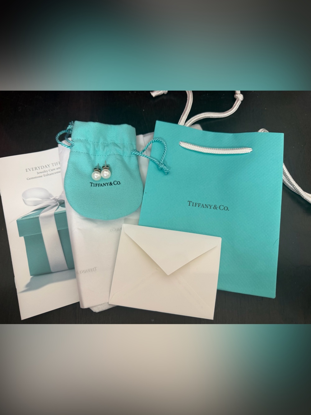 Tiffany & Co. Pearl Stud Earrings with Signature Blue Pouch